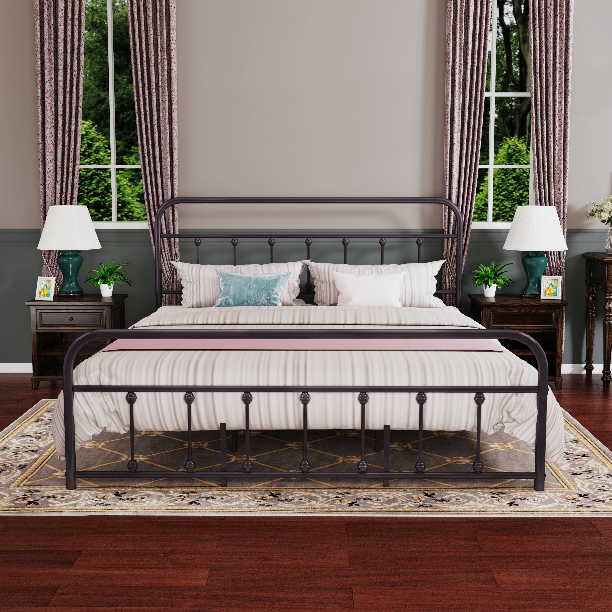 Cadre de lit plateforme en métal style vintage simple Alazyhome, montage facile