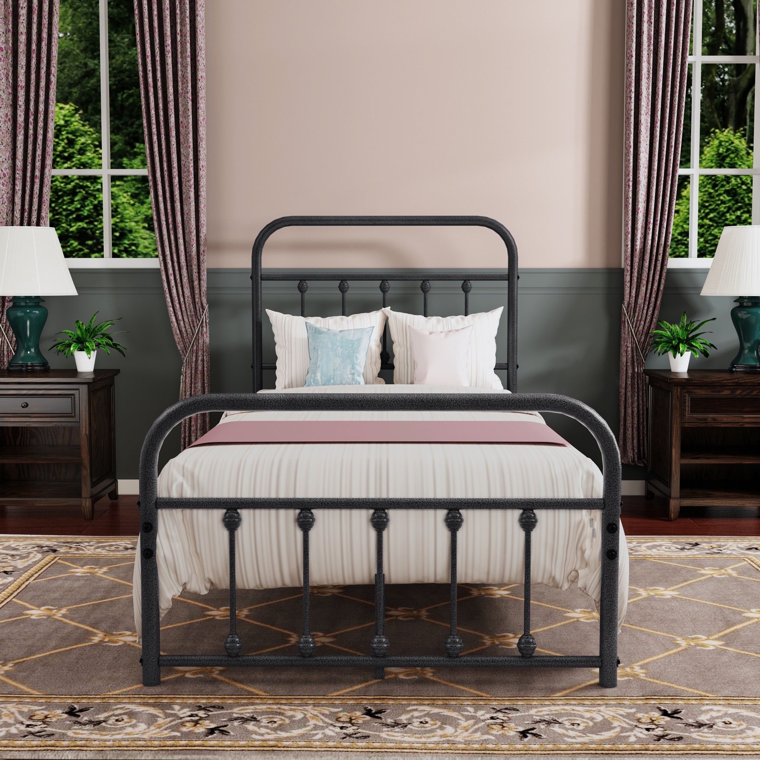 Cadre de lit plateforme en métal style vintage simple Alazyhome, montage facile