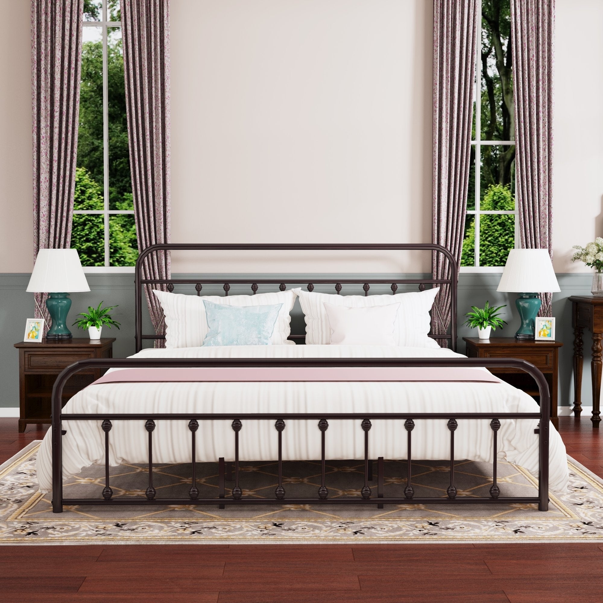 Cadre de lit plateforme en métal style vintage simple Alazyhome, montage facile