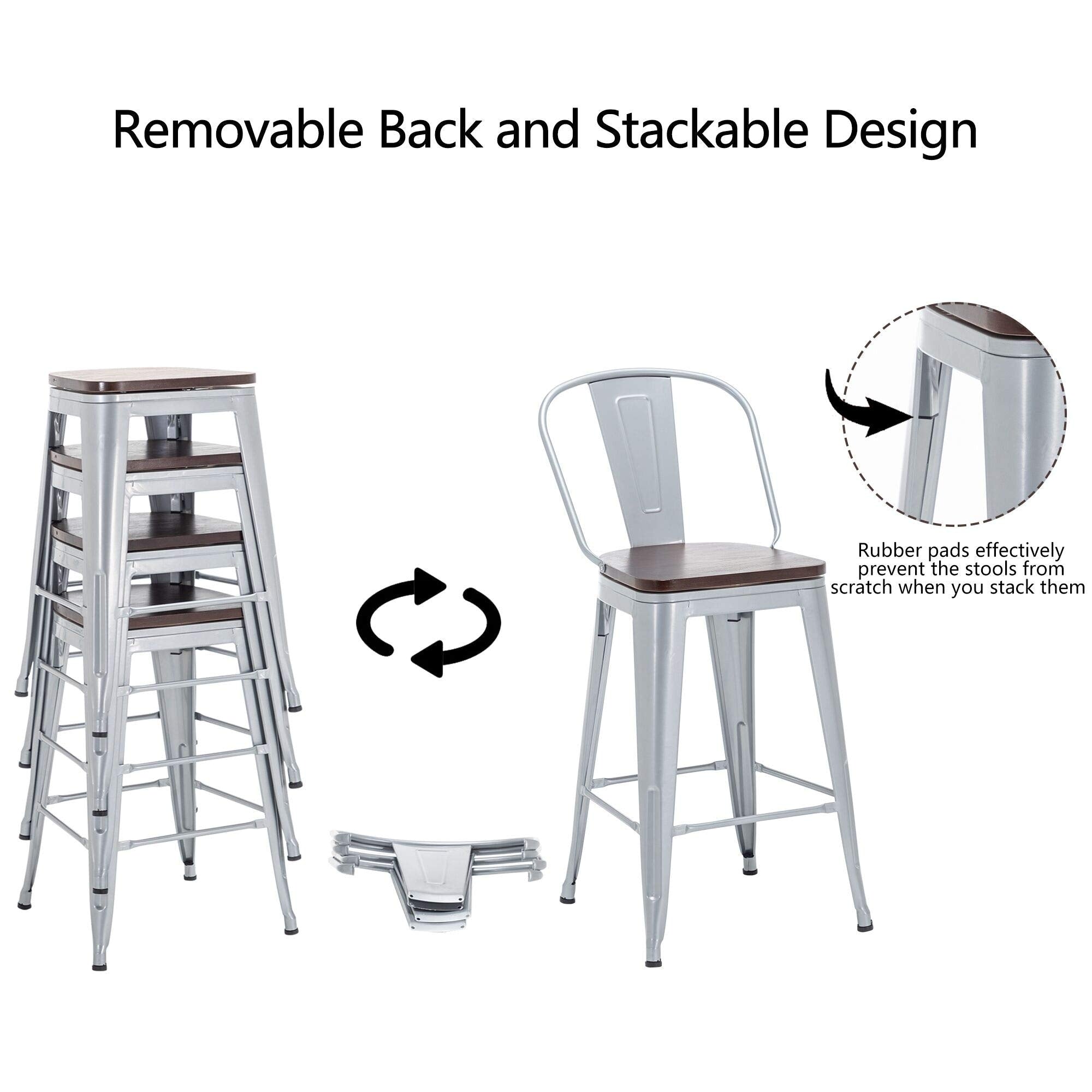 Tabourets de bar style ferme Andeworld, ensemble de 4 tabourets de bar hauteur comptoir - Lot de 4