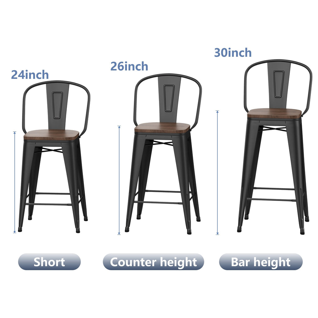 Tabourets de bar style ferme Andeworld, ensemble de 4 tabourets de bar hauteur comptoir - Lot de 4