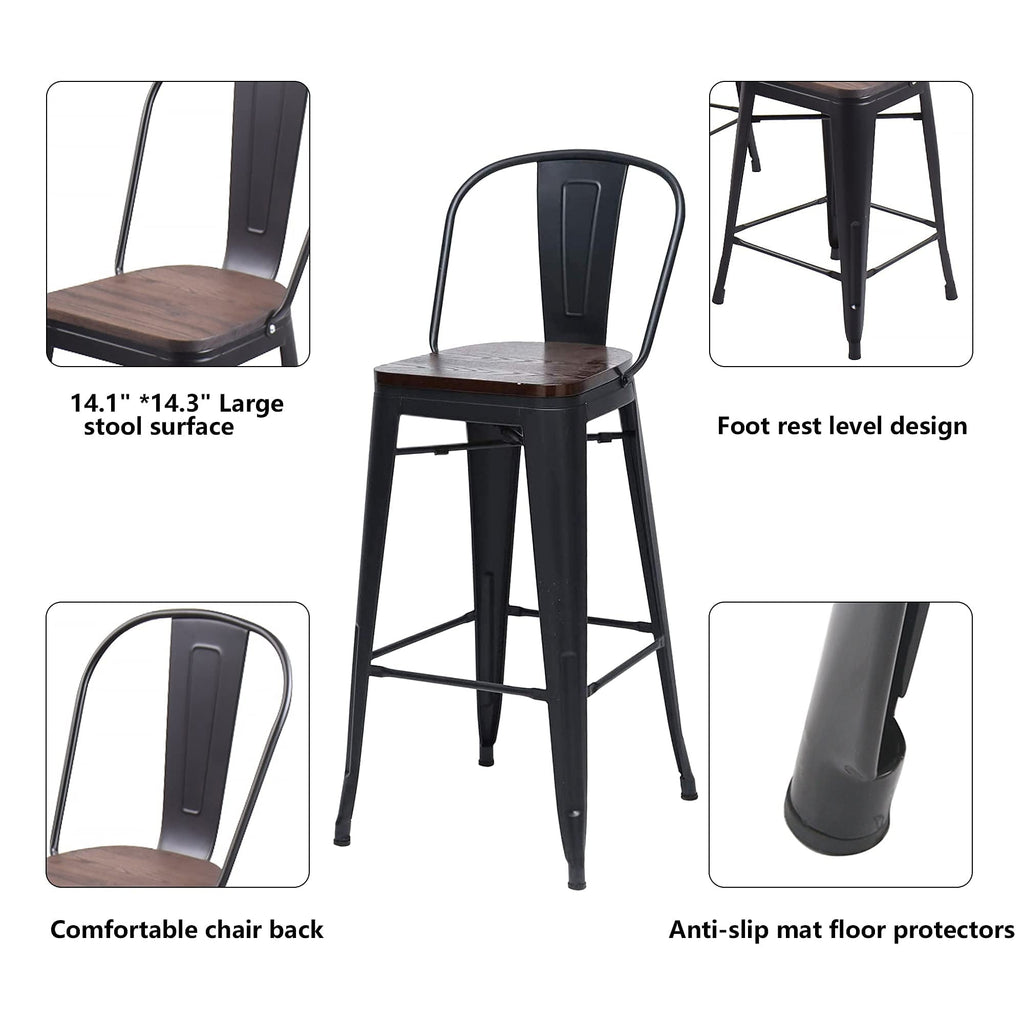 Tabourets de bar style ferme Andeworld, ensemble de 4 tabourets de bar hauteur comptoir - Lot de 4