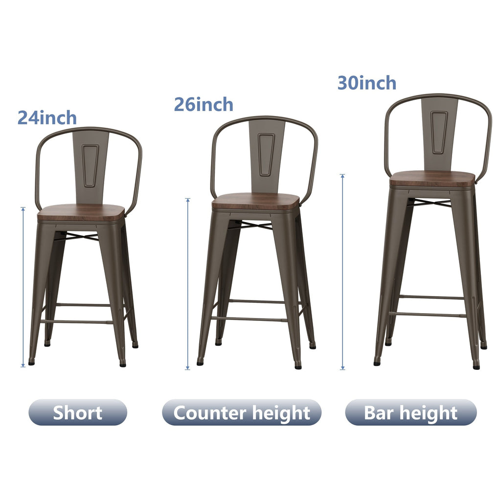 Tabourets de bar style ferme Andeworld, ensemble de 4 tabourets de bar hauteur comptoir - Lot de 4