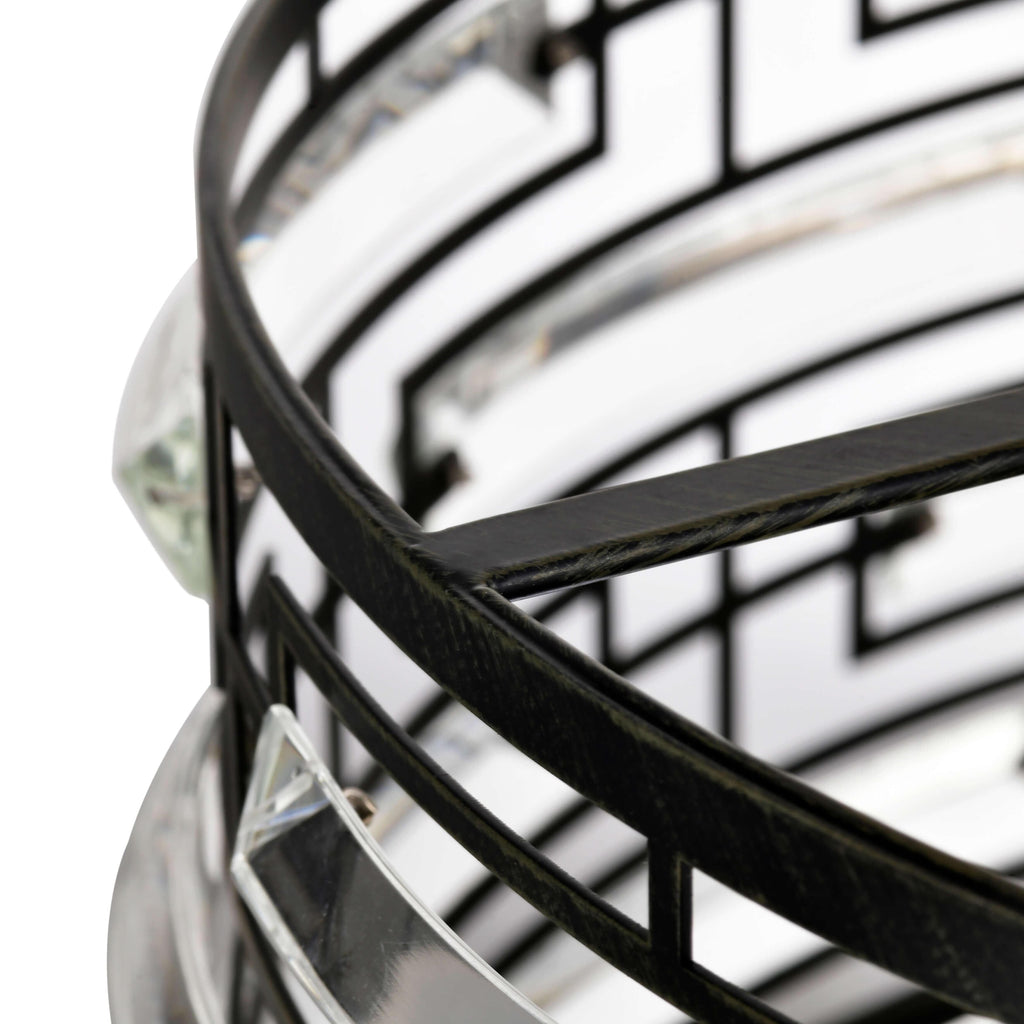 Lustre Anita à abat-jour tambour et prisme en verre transparent