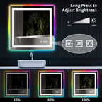 Miroir de salle de bain antibuée rétroéclairé RGB et éclairé par LED