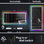 Miroir de salle de bain antibuée rétroéclairé RGB et éclairé par LED