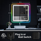 Miroir de salle de bain antibuée rétroéclairé RGB et éclairé par LED