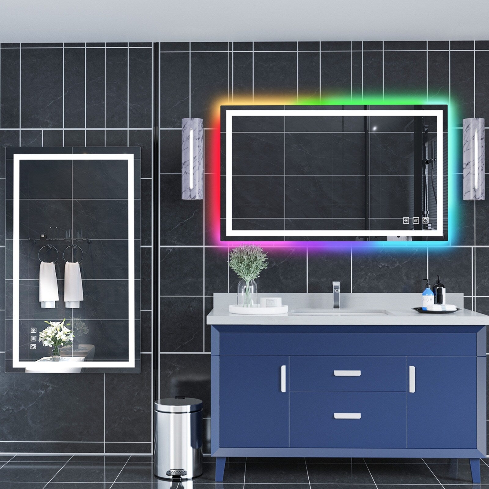 Miroir de salle de bain antibuée rétroéclairé RGB et éclairé par LED