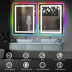 Miroir de salle de bain antibuée rétroéclairé RGB et éclairé par LED