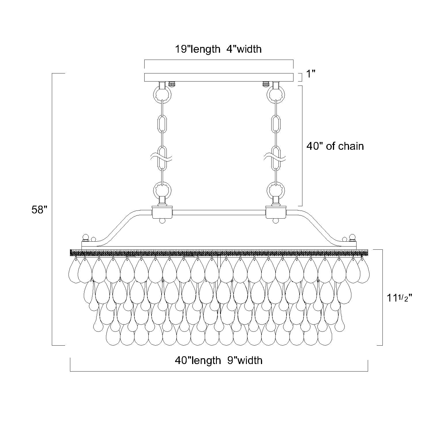 Luminaire rectangulaire à 6 lumières pour îlot de cuisine, en bronze antique, avec suspension en cristal - Bronze antique
