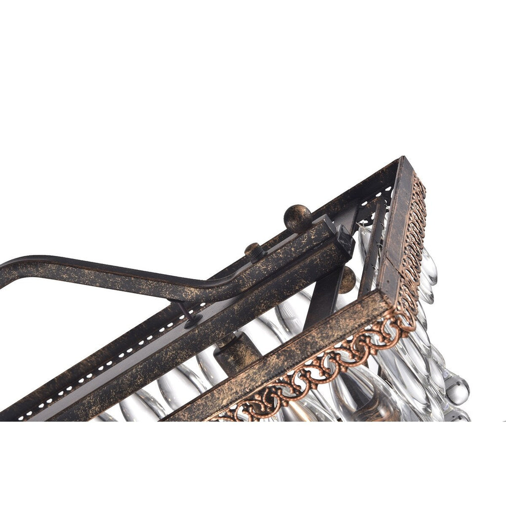 Luminaire rectangulaire à 6 lumières pour îlot de cuisine, en bronze antique, avec suspension en cristal - Bronze antique