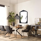 Miroir sur pied arqué en bois massif sculpté