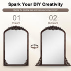 Miroir sur pied arqué en bois massif sculpté