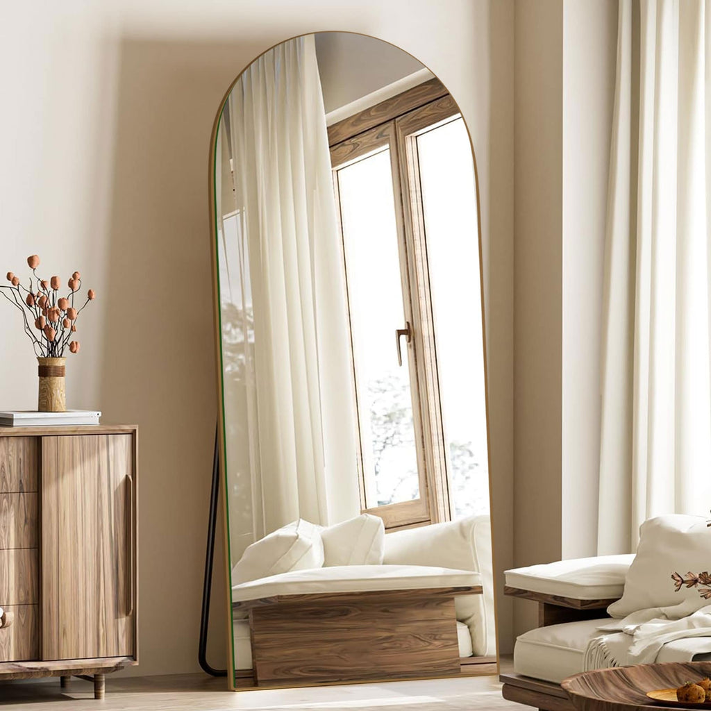 Miroir sur pied en bois arqué, miroir mural