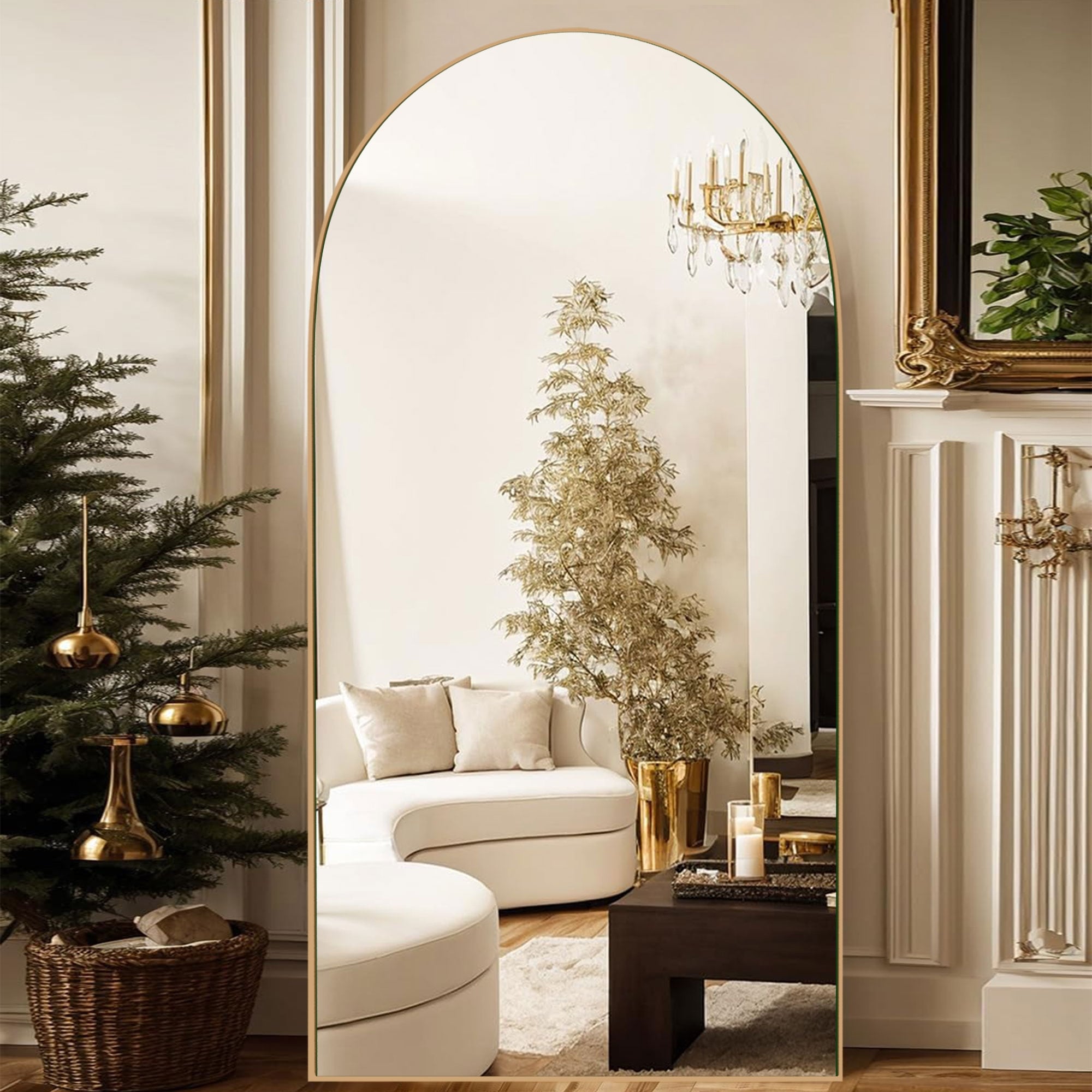 Miroir sur pied en bois arqué, miroir mural