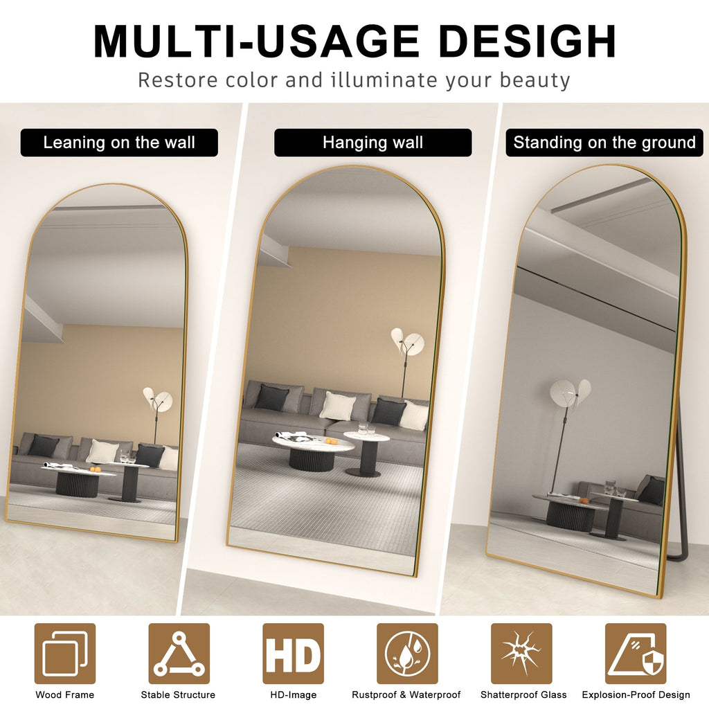 Miroir sur pied en bois arqué, miroir mural