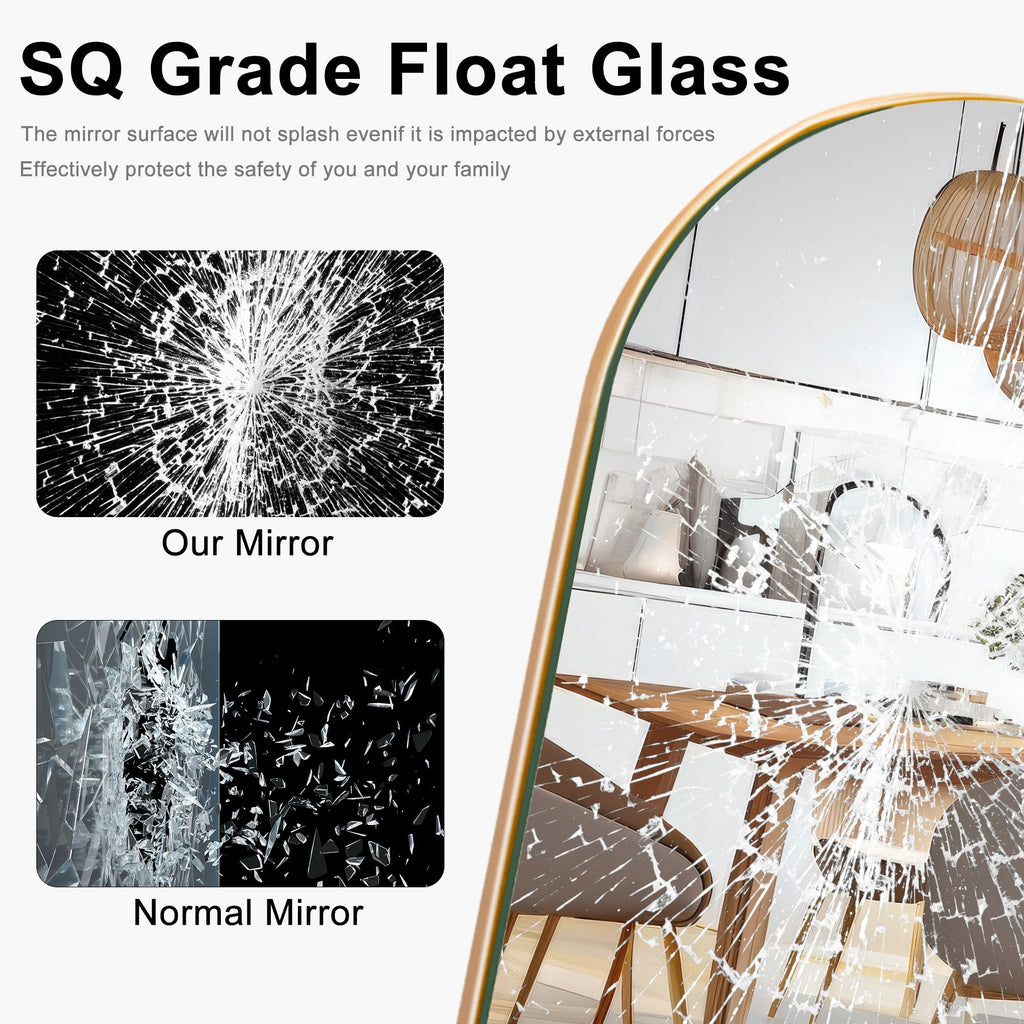 Miroir sur pied en bois arqué, miroir mural