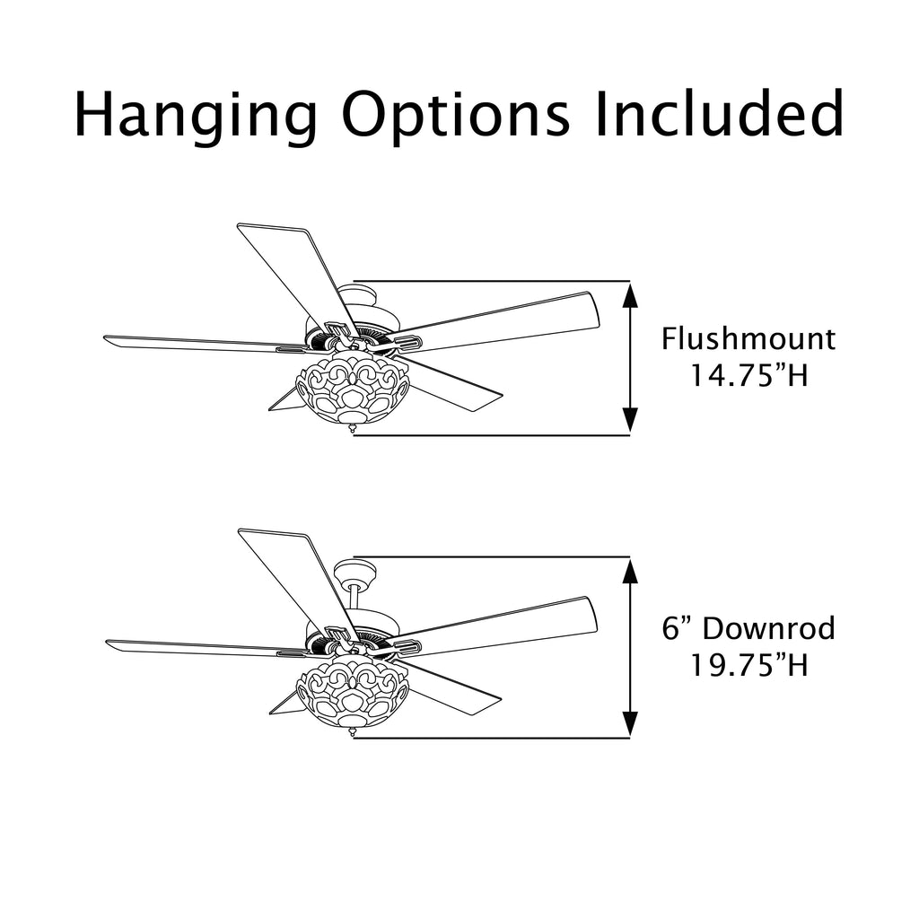 Ventilateur de plafond 3 lumières Astrid River of Goods, finition bronze huilé multicolore et vitrail, 52 pouces (132 x 132 x 37,5/50,2 cm)