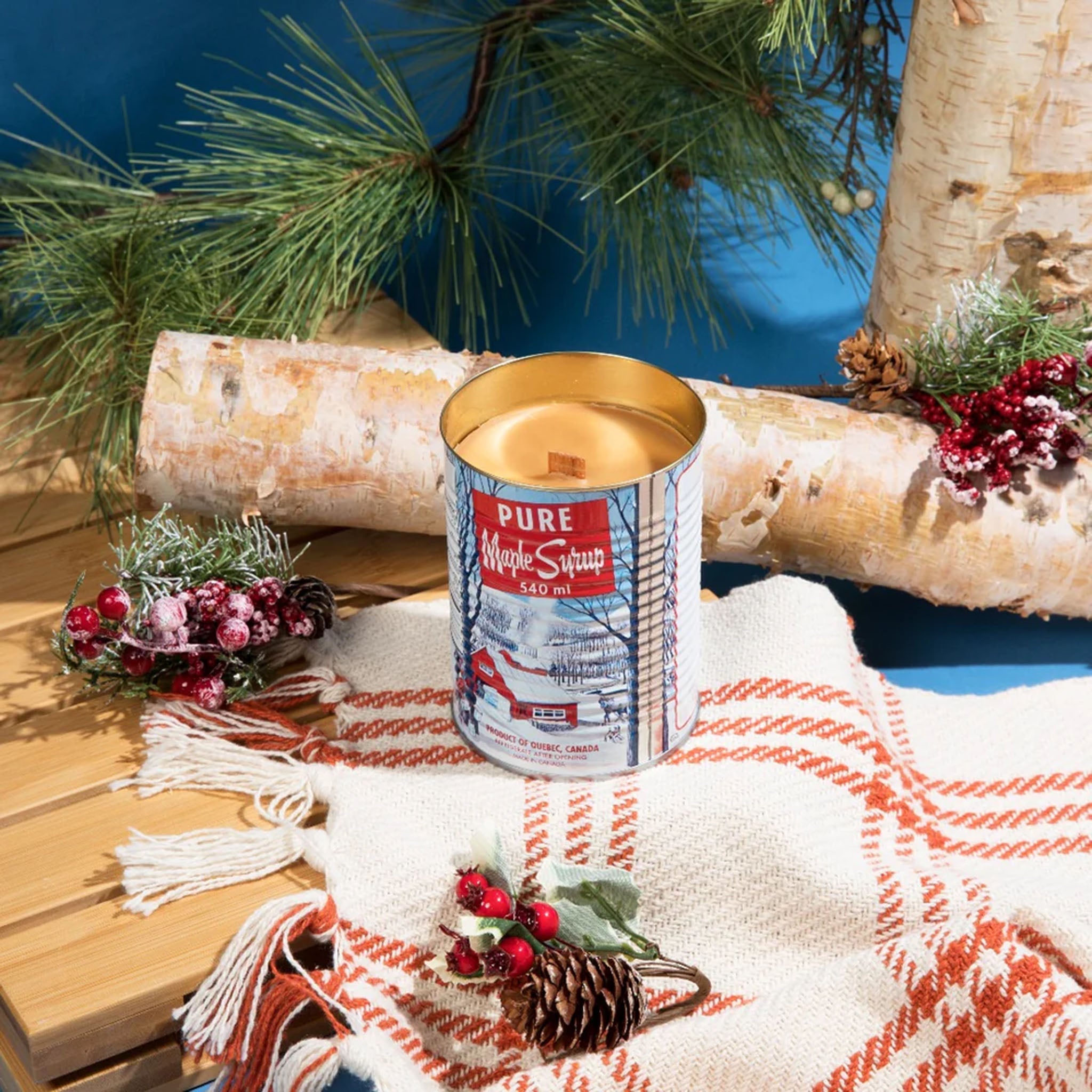 Bougie authentique en boîte d'érable