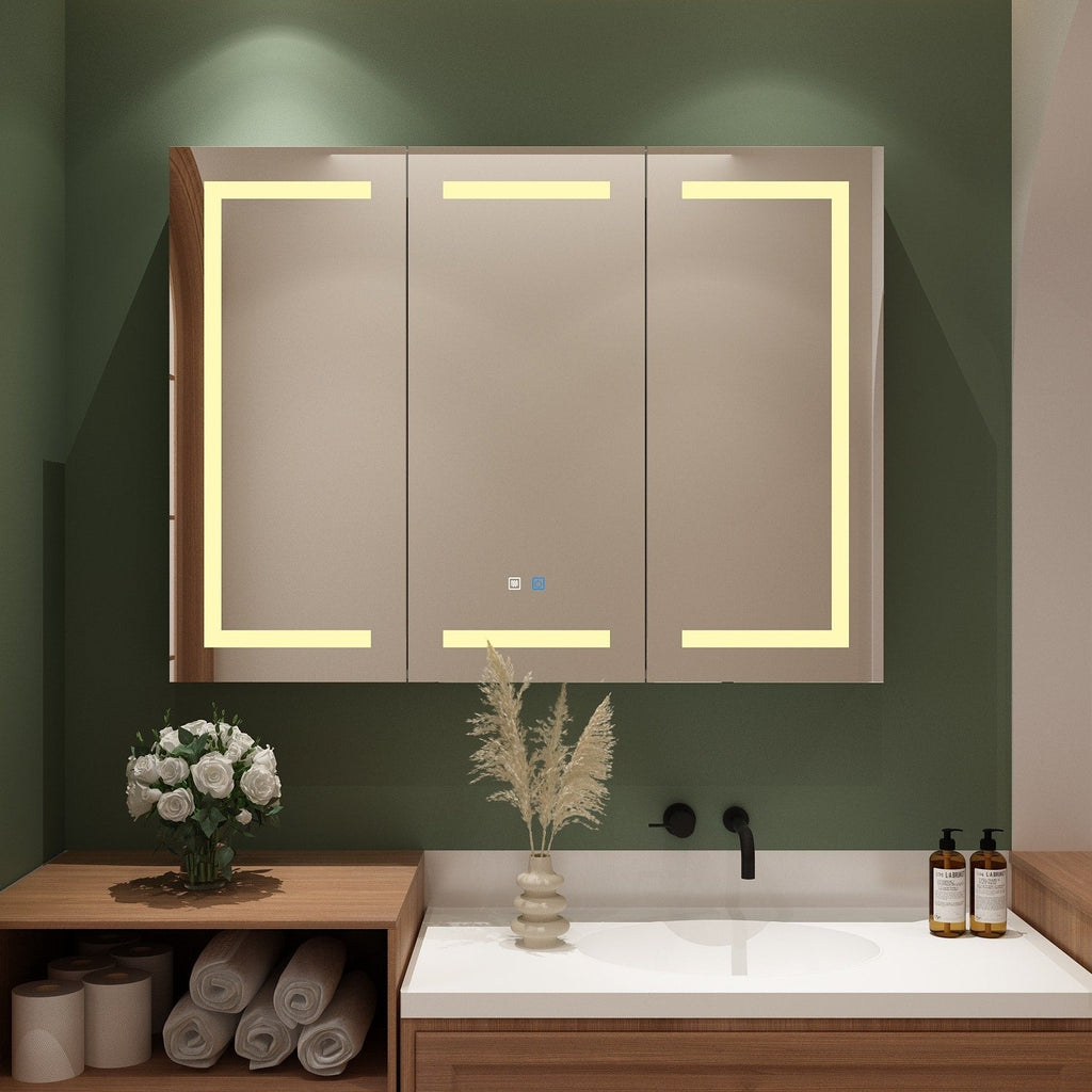 Armoire à pharmacie murale blanche avec miroir LED antibuée 6000K