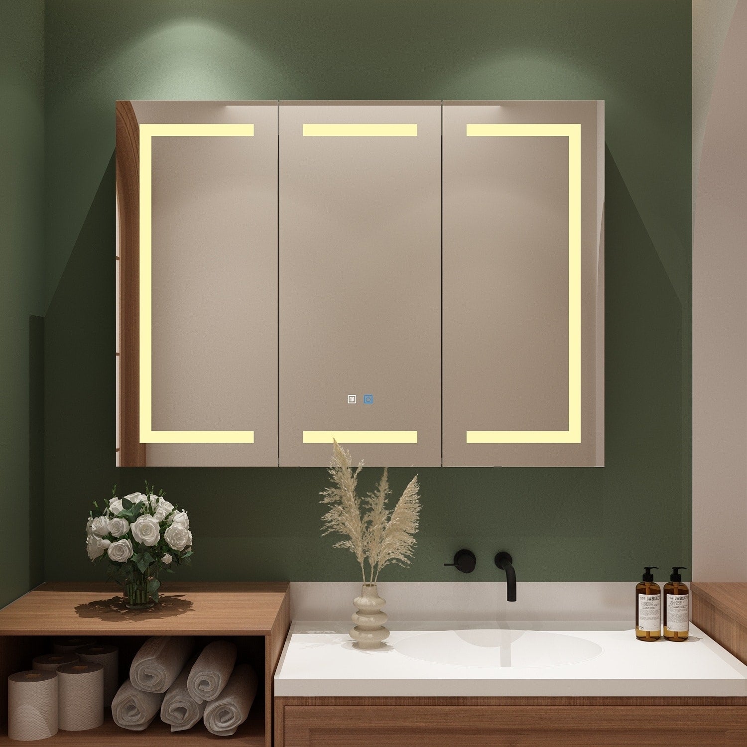 Armoire à pharmacie murale blanche avec miroir LED antibuée 6000K