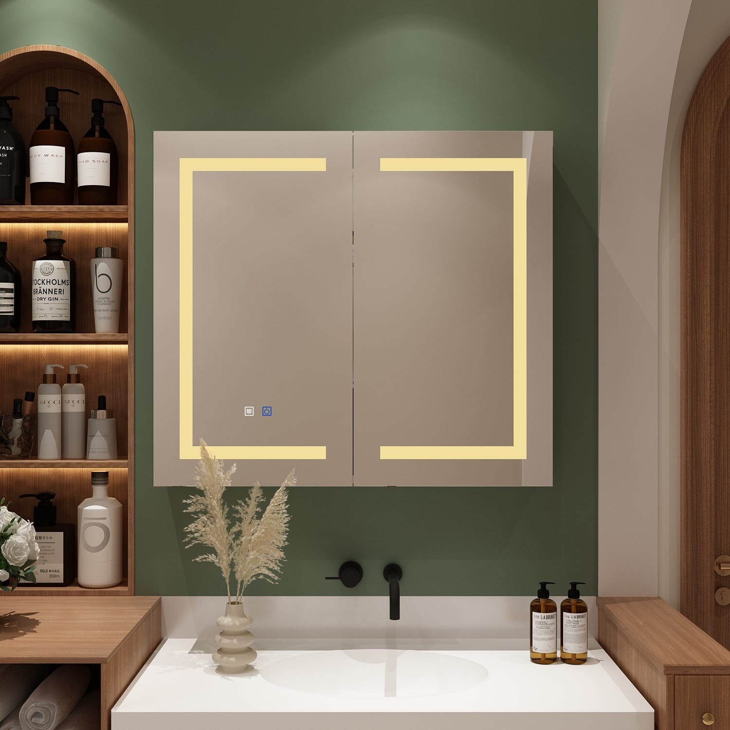 Armoire à pharmacie murale blanche avec miroir LED antibuée 6000K