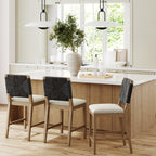 Tabouret de bar bohème Beacon en boucle, chaise de comptoir rembourrée avec structure en bois massif et dossier en jonc de mer tressé