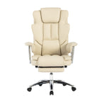 Fauteuil de bureau ergonomique pivotant à 360° en cuir reconstitué beige, dossier haut, dossier haut, soutien lombaire, repose-pieds, hauteur réglable