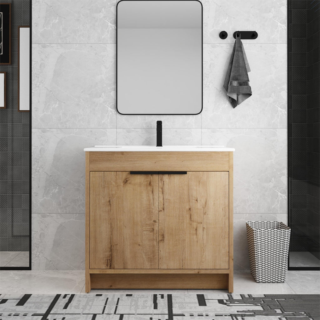 Meuble-lavabo Beingnext 24/30/36 avec vasque, meuble-lavabo autoportant avec porte à fermeture douce et étagère réglable