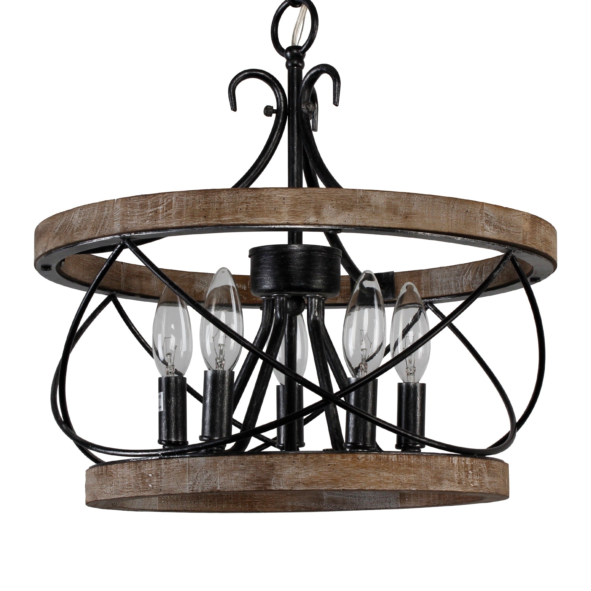 Lustre rustique Bella Depot à 5 lumières en bois avec cage, éclairage à intensité variable, suspension de style ferme réglable de 15,7 pouces pour îlot de cuisine