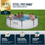Piscine extérieure ronde hors sol Bestway Steel Pro MAX 10'x30 avec pompe - 10 pi x 30 po.