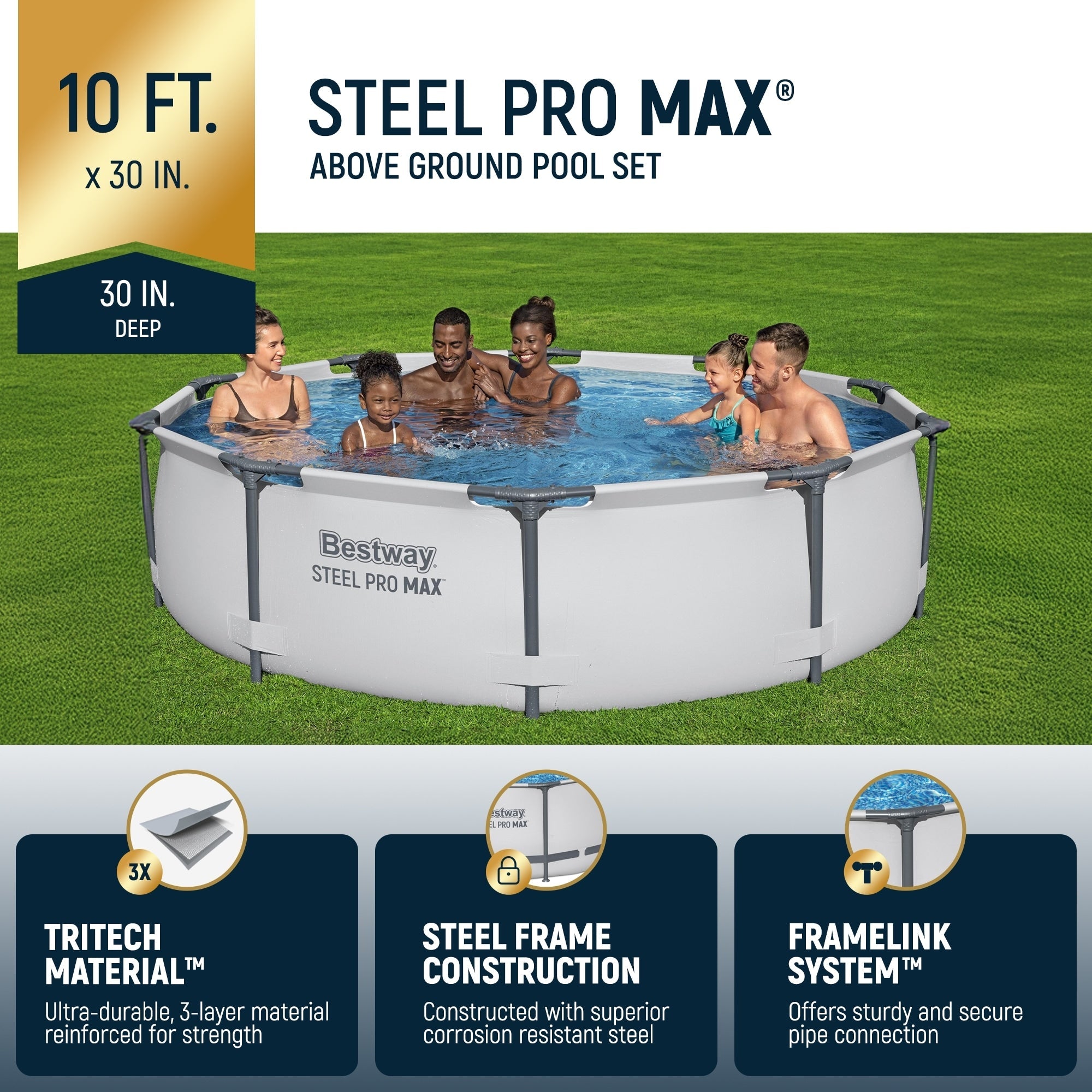 Piscine extérieure ronde hors sol Bestway Steel Pro MAX 10'x30 avec pompe - 10 pi x 30 po.
