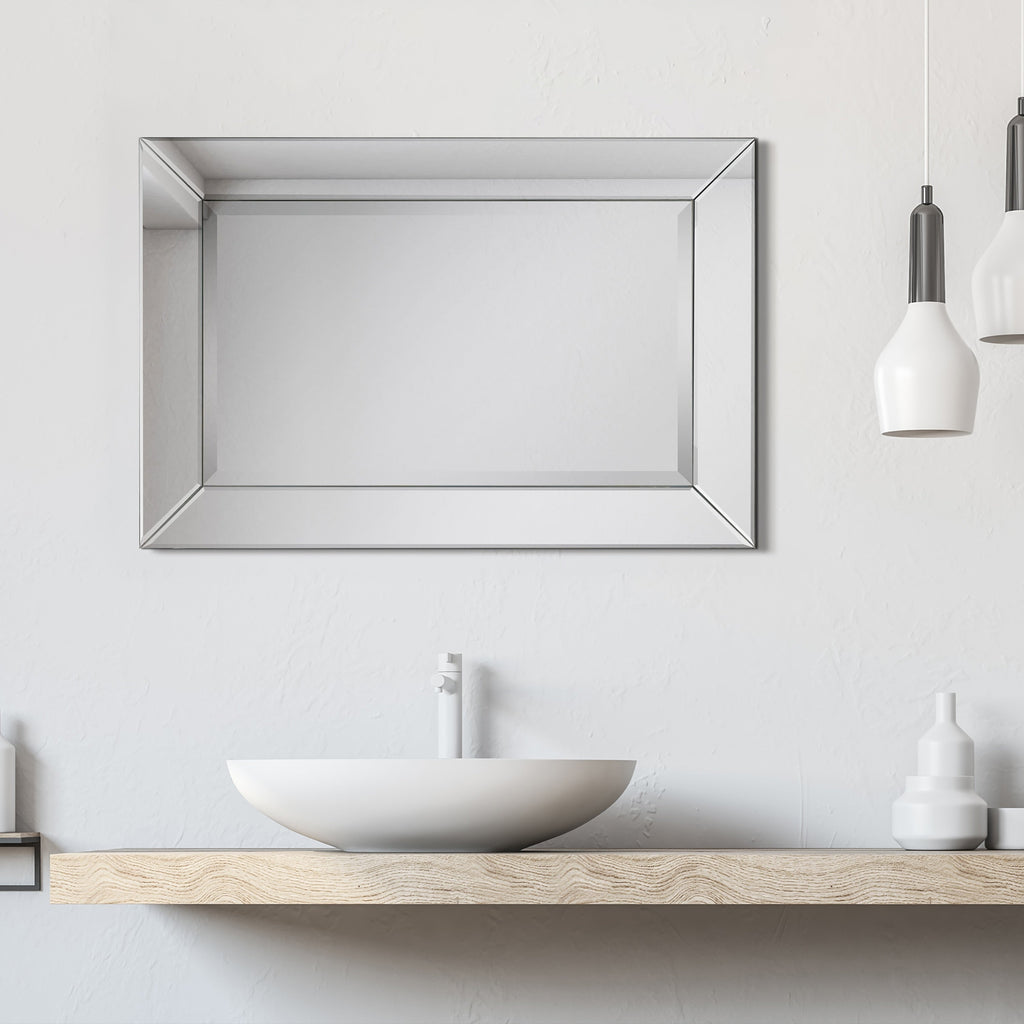 Miroir mural rectangulaire biseauté transparent HD pour salle de bain, coiffeuse, chambre, 3 tailles