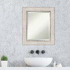 Miroir mural de salle de bain en bois biseauté - Cadre argenté à motif treillis - Argent treillis