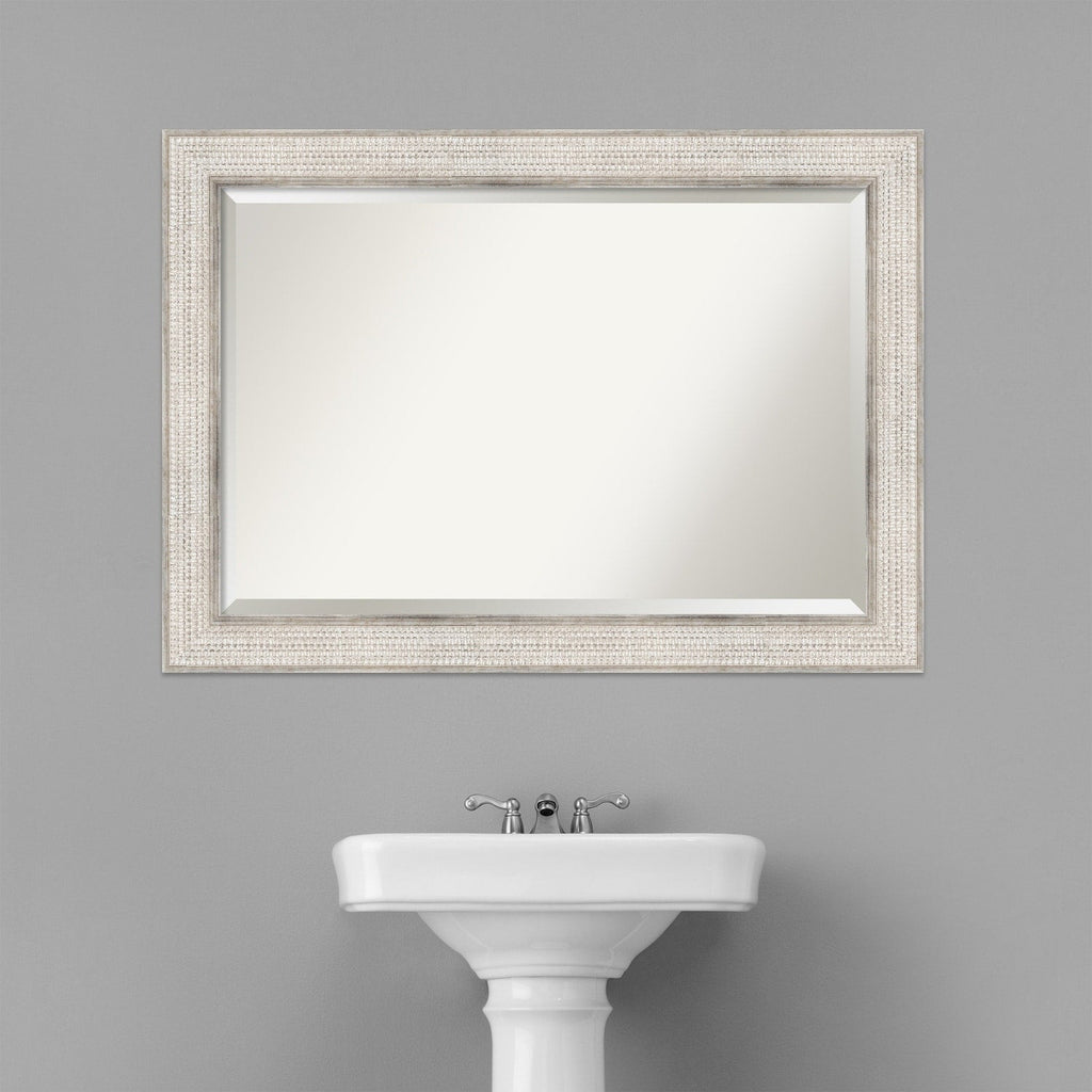 Miroir mural de salle de bain en bois biseauté - Cadre argenté à motif treillis - Argent treillis