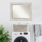 Miroir mural de salle de bain en bois biseauté - Cadre argenté à motif treillis - Argent treillis