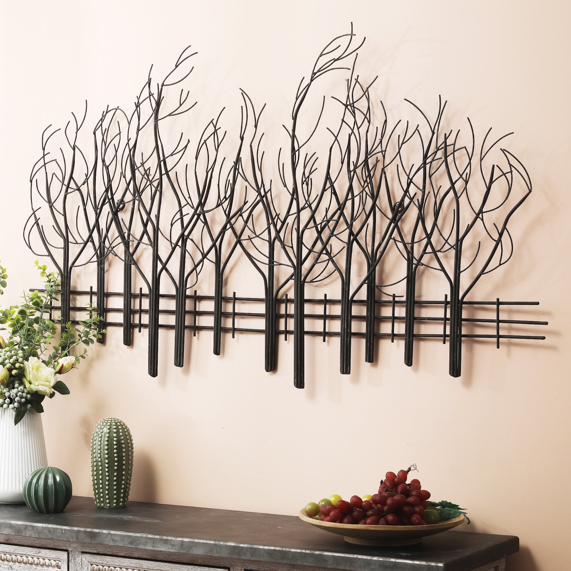 Décoration murale Champ d'arbres en métal noir