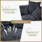 Pouf poire géant noir surdimensionné en chenille de 42,52 pouces avec trois coussins pour chambre à coucher