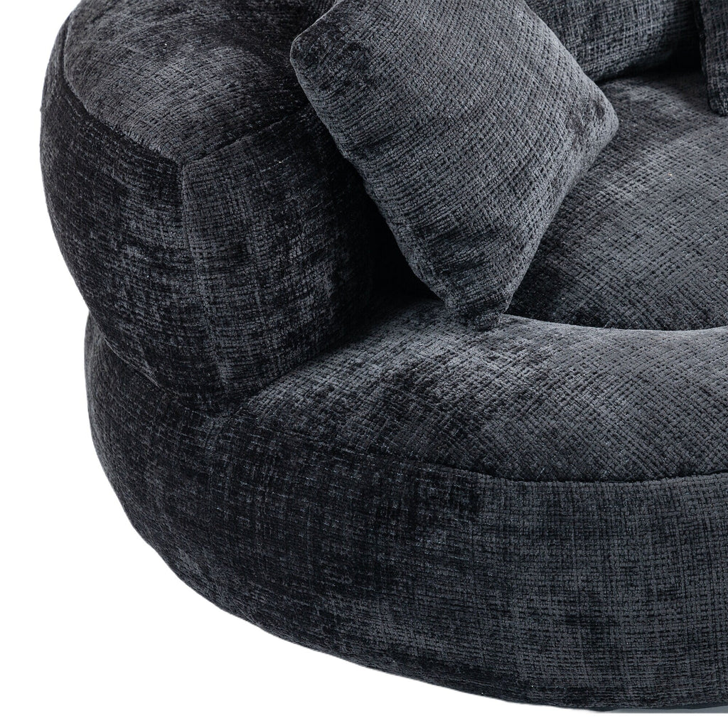 Pouf poire géant noir surdimensionné en chenille de 42,52 pouces avec trois coussins pour chambre à coucher