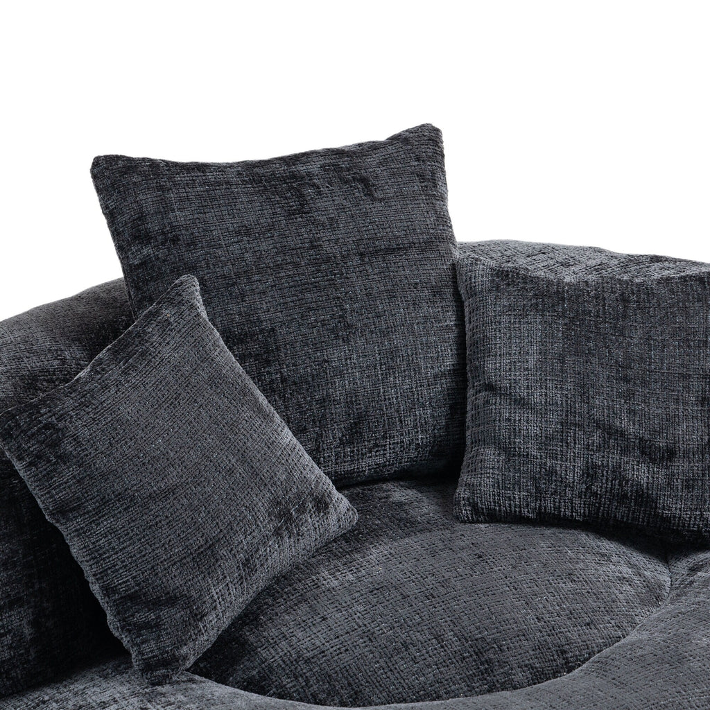 Pouf poire géant noir surdimensionné en chenille de 42,52 pouces avec trois coussins pour chambre à coucher