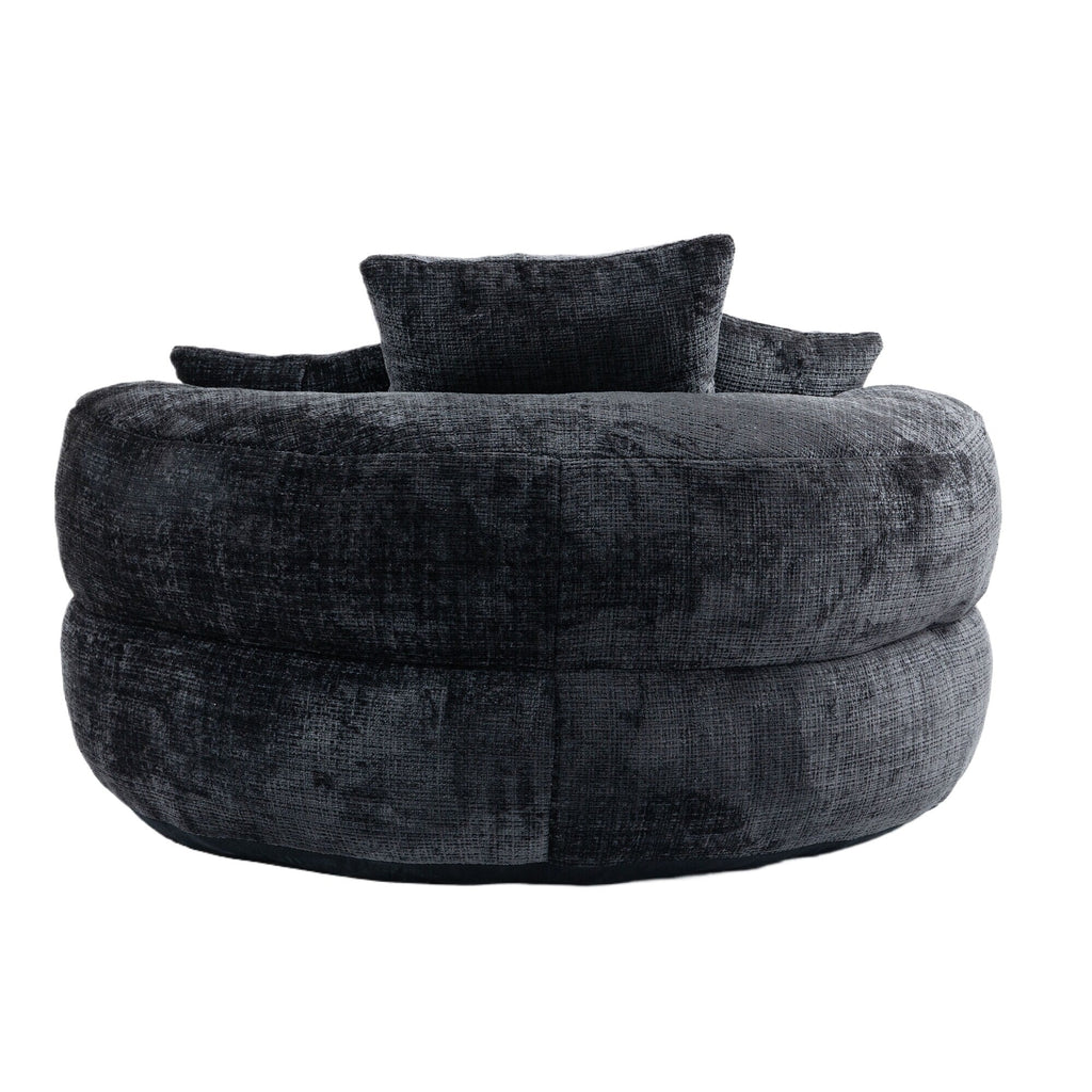 Pouf poire géant noir surdimensionné en chenille de 42,52 pouces avec trois coussins pour chambre à coucher