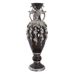 Vase fleuri noir et argent orné de pierres précieuses, 89 cm de haut