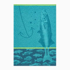Torchon jacquard français à poissons bleus