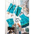 Torchon jacquard français à poissons bleus