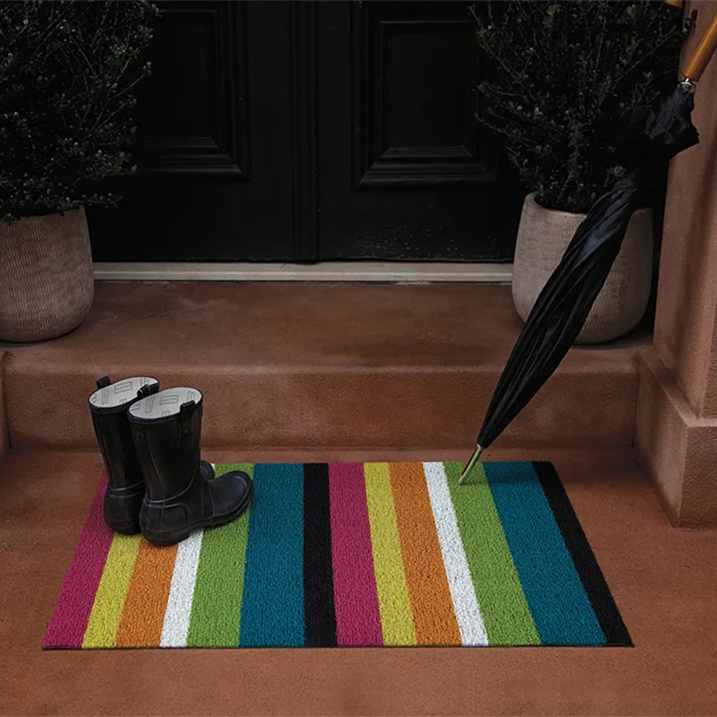 Tapis à poils longs Chilewich à rayures multicolores audacieuses 