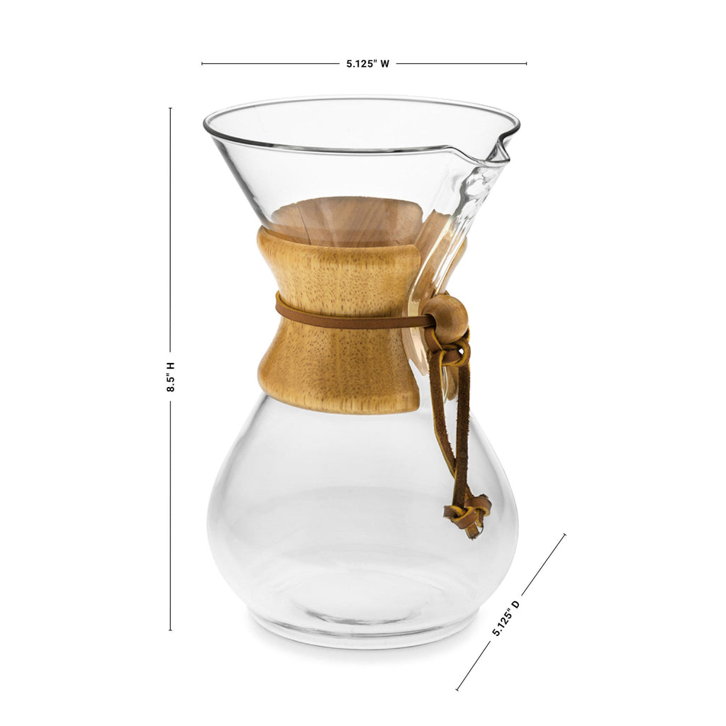 Cafetière Chemex à six tasses en verre avec méthode douce