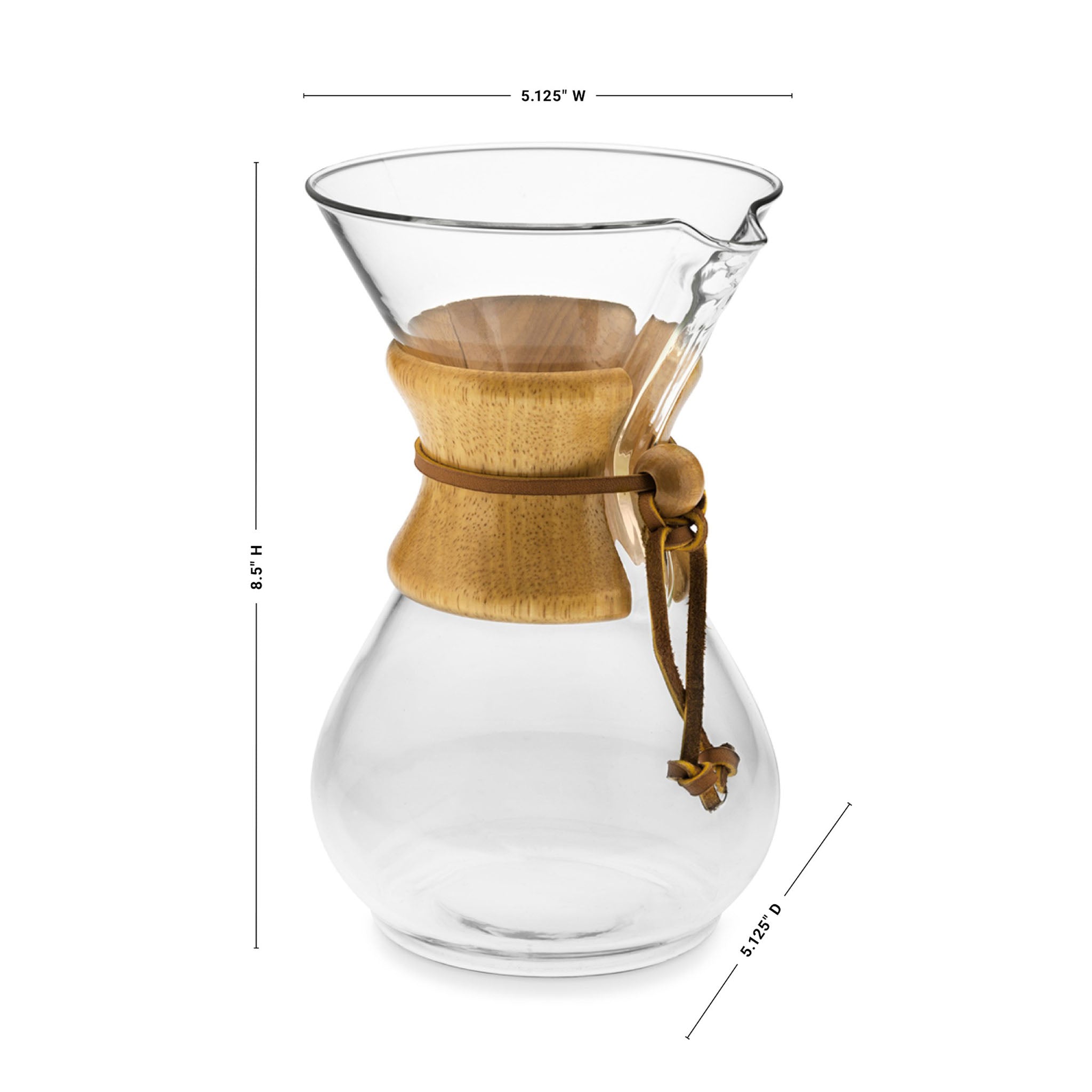 Cafetière Chemex à six tasses en verre avec méthode douce