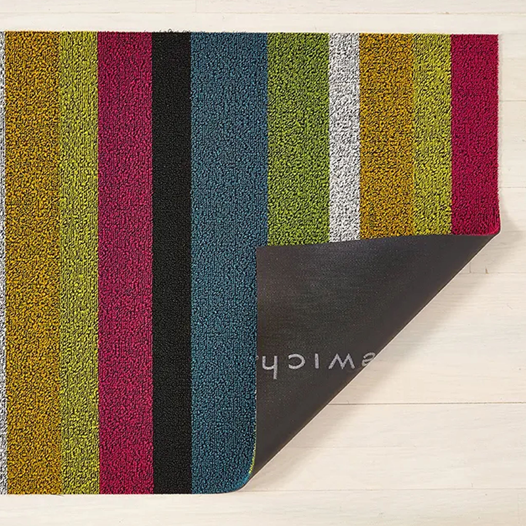 Tapis à poils longs Chilewich à rayures multicolores audacieuses 