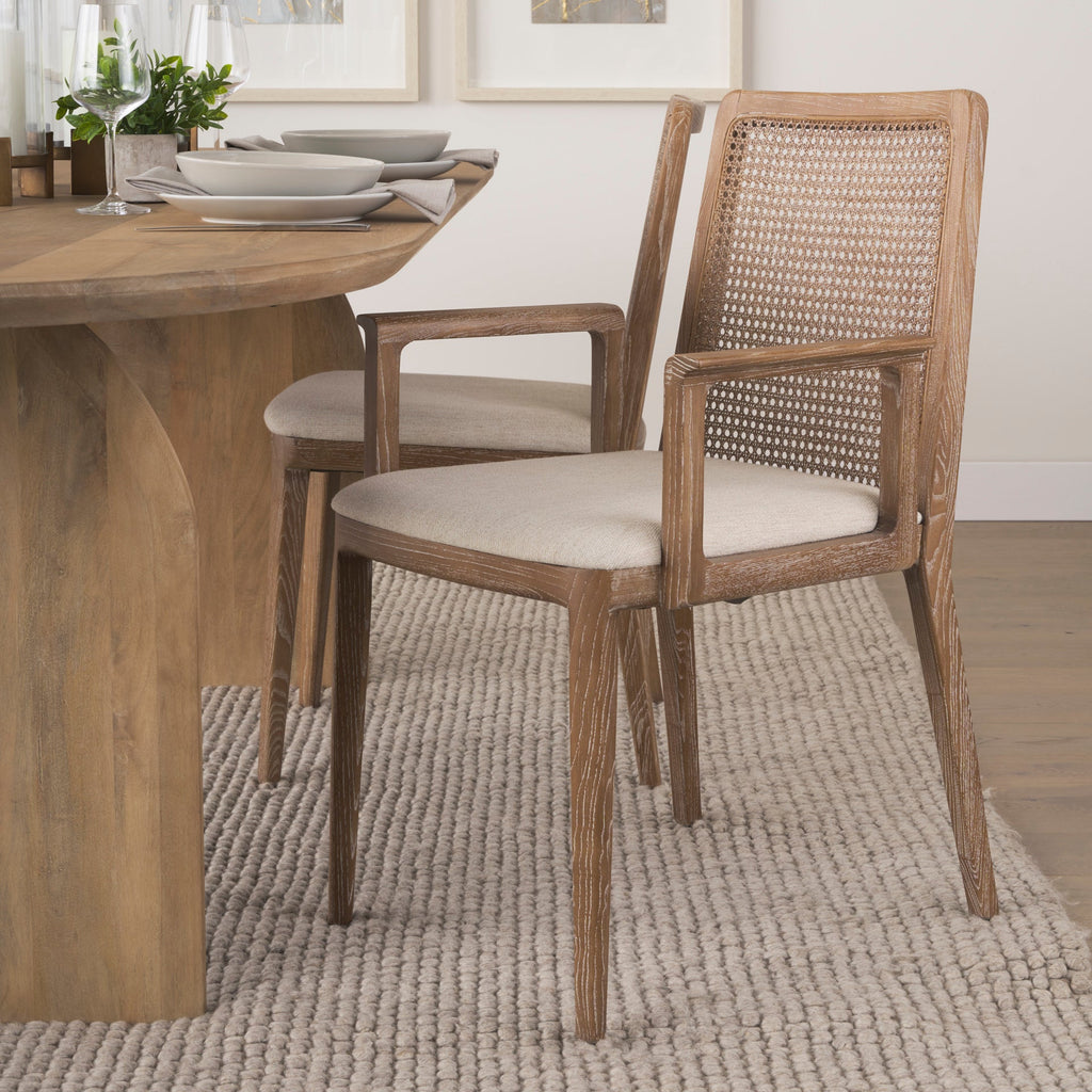 Fauteuil de salle à manger Amelia en rotin et bois, finition délavée claire (lot de 2)