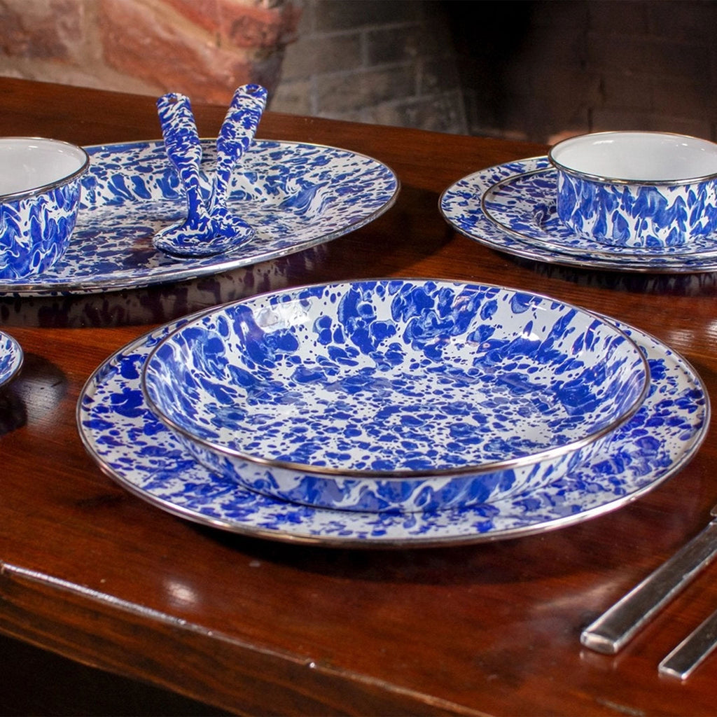 Ensemble de cuillères en émail à motif tourbillon cobalt